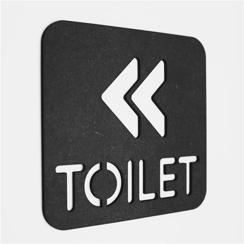 Panneau de direction WC, panneau MDF noir, 14,5 x 14,5 cm, support mural flèche gauche