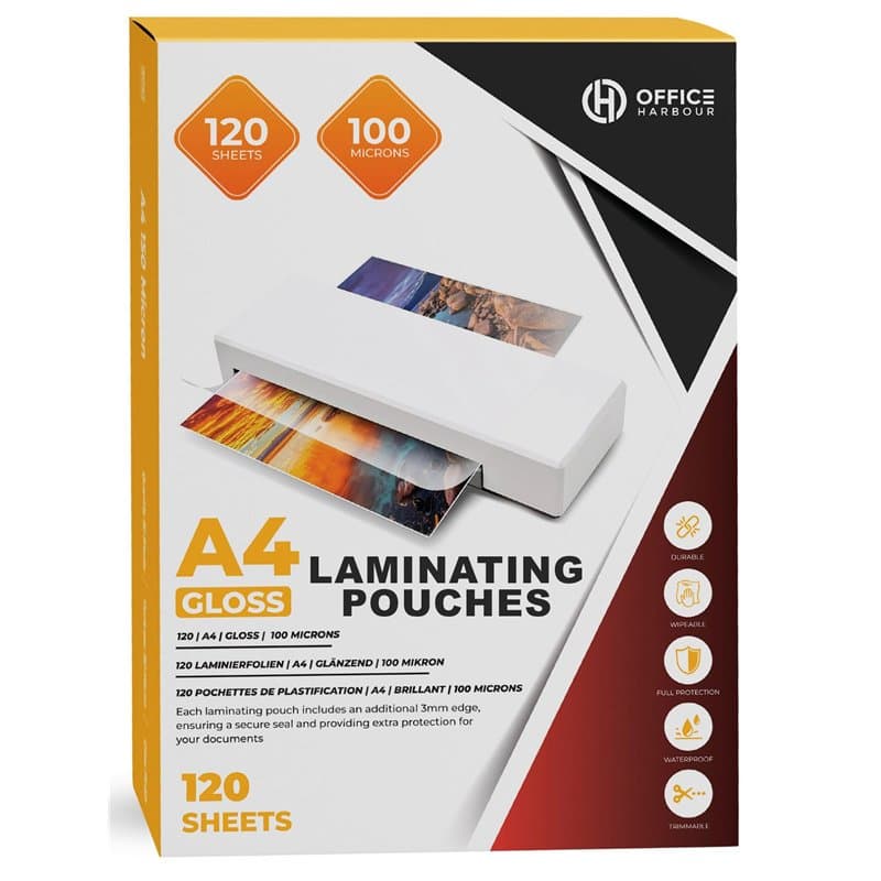 Pochettes de plastification A4 - 120 feuilles | 100 microns | Finition brillante | Étanches, durables, découpables, faciles à ne