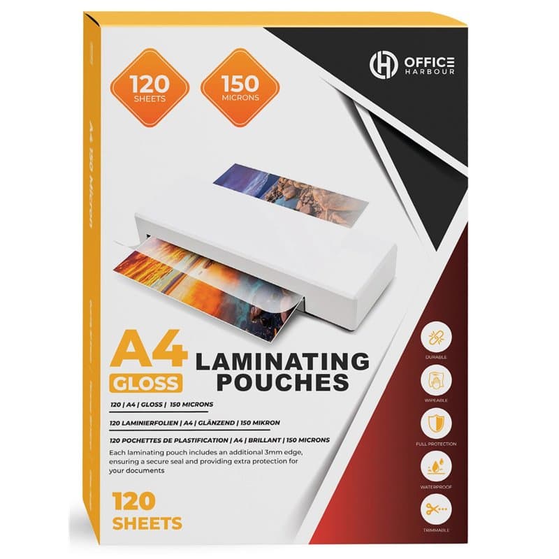 Pochettes de plastification A4 - 120 feuilles | 150 microns | Finition brillante | Étanches, durables, découpables, faciles à ne