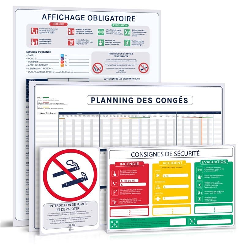 Affichage Obligatoire Entreprise 2025 – Kit Complet Conforme : consignes de Sécurité, Interdiction de Fumer, Premiers Secours, C