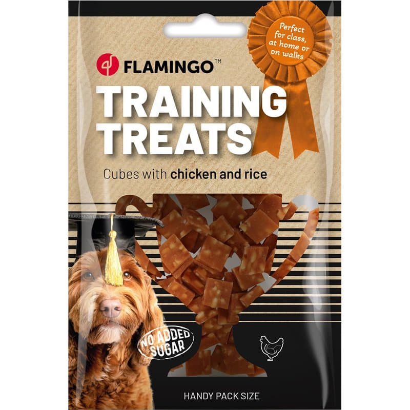 Flamingo Friandises d’Entraînement Morceaux Poulet & Riz 60g – Snacks Moelleux et Digestes | Récompenses Idéales pour Dressage,