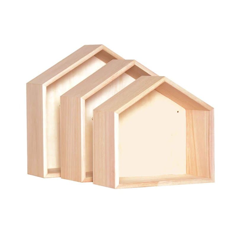 Artemio Set de 3 Étagères Maison à Décorer 30 x 10 x 30 cm, 30x10x30 cm; 27x26,5x10 cm; 24x22,5x10 cm, Bois