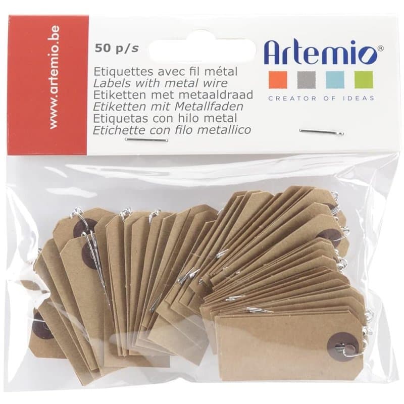 Artemio 50 étiquettes kraft fil métal - 2x4 cm - Artemio 11060196, Marron