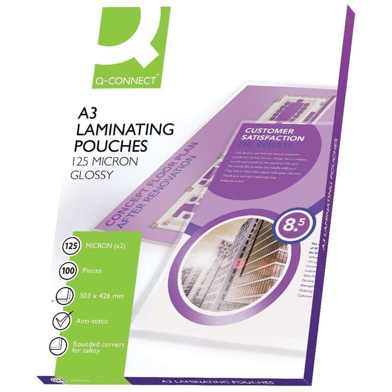Q-Connect 44015 Pochette Plastification Économique Plastification Chaud Format A3 125 Microns Lot de 100 Assorties