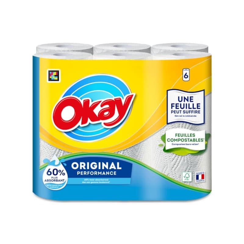 Okay Original papier essuie tout blanc 2 X 6 rouleaux économique et résistance pour la cuisine