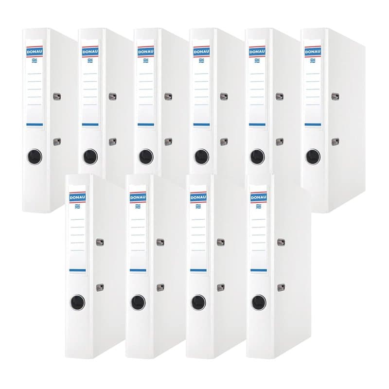DONAU Lot de 10 Classeurs de bureau/Fins format A4 5 cm avec couverture en plastique PP/carton/blanche/Classeurs à anneaux en D