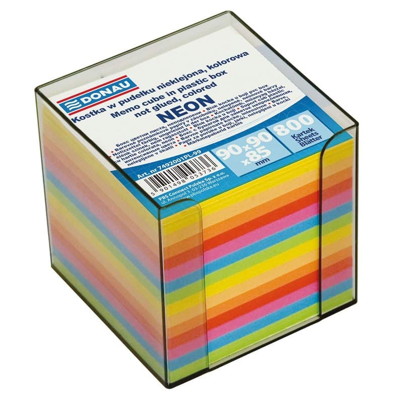 DONAU 7492001PL-99 Cube écologique pour bloc-notes, non collé, dans une boîte en plastique, environ 700 feuilles, différentes co