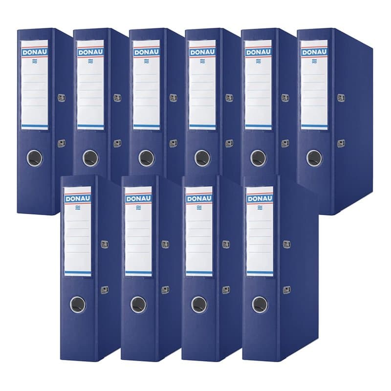 Donau Lot de 10 classeurs à levier Format A4 7,5 cm Bleu marine Couverture plastique PP Papier carton