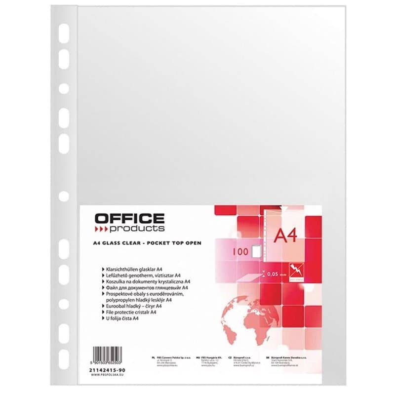 Lot de 100 pochettes perforées en polypropylène A4 Cristal 50 microns - Pour archivage de documents - Type cristallin - Type sta