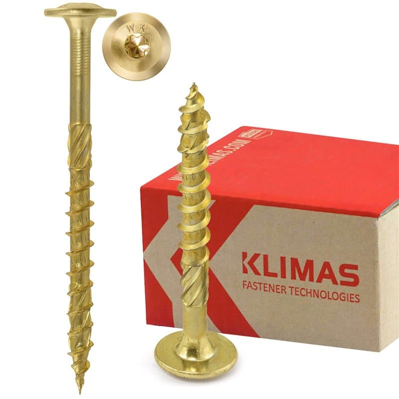 KLIMAS Vis à bois - Vis à tête plate - de charpente à tête plate pour construction en construction bois - Jaune - 8x160 mm, 25 p