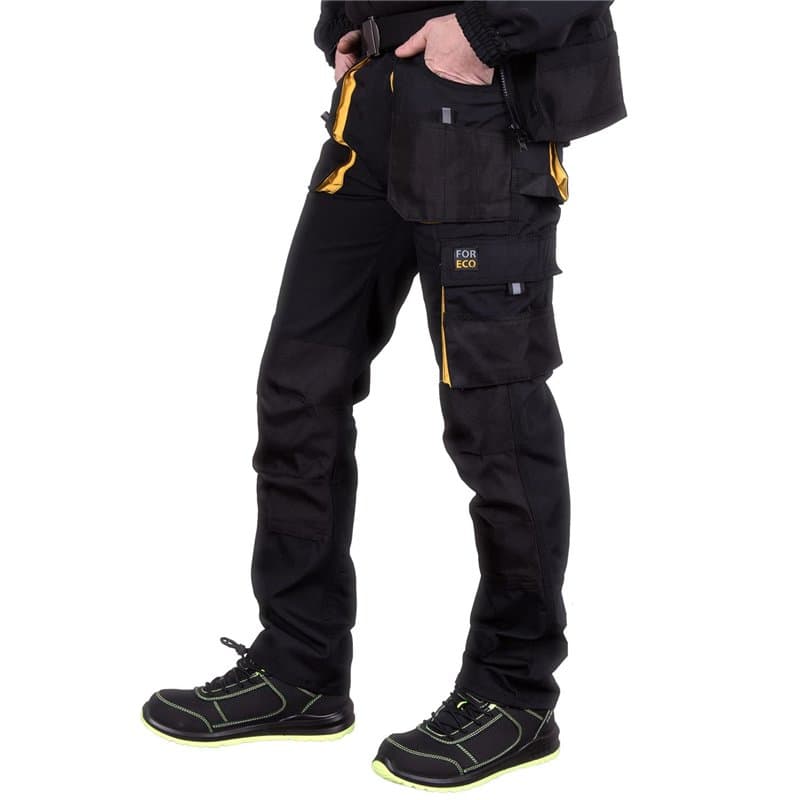 REIS FORECO-T BY46 Pantalon de Travail pour Homme, Protecteur, Anti-coupure, Cargo, 80% Polyester 20% Coton, Noir-Jaune, Taille