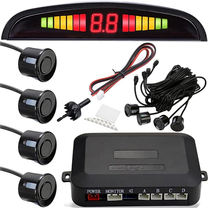 Retoo Radar De Recul De Voiture, Affichage LCD, 4 Capteurs Kit Audio Alarme Capteurs, De Stationnement, Alimentation 12v, Longue