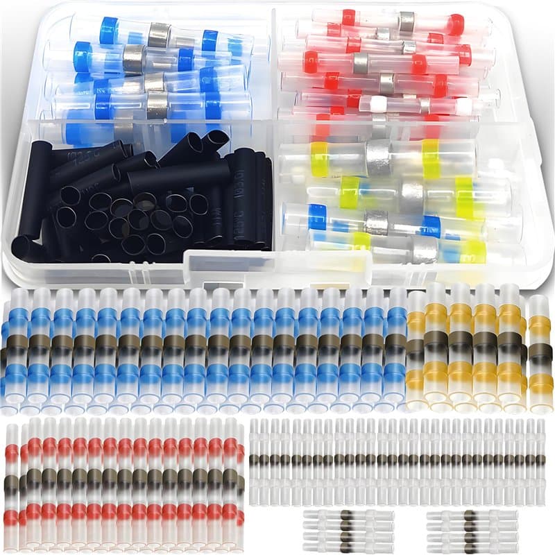 Retoo 100pcs Connecteur Bout à Bout de Fil Thermorétractable, Cosses Electriques à Sertir Thermorétractables, Thermosoudable Kit