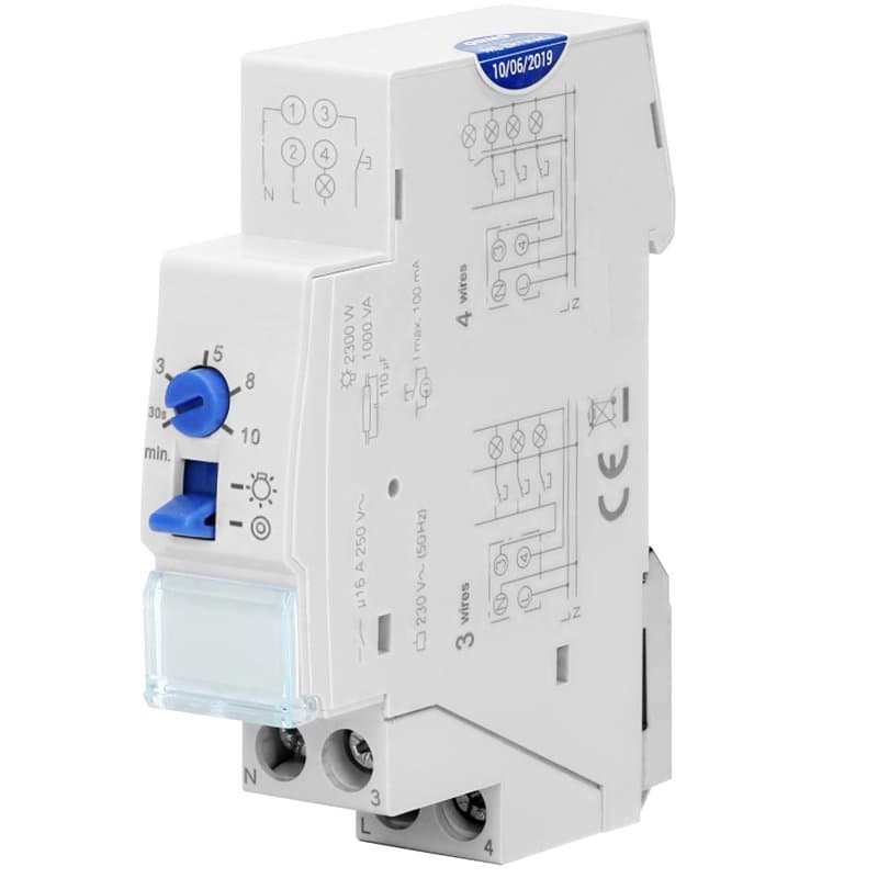 Miratic Programmateur Electrique d'Escalier pour Installation 3 ou 4 fils1 Module pour Rail DIN TH-35mm Minuterie pour Eclairage