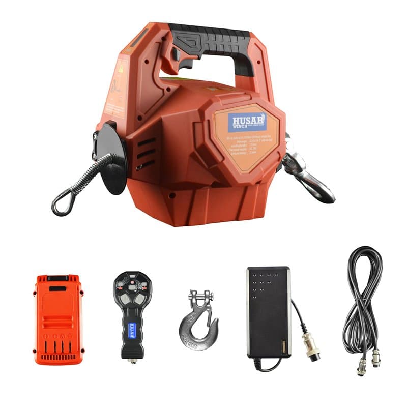 Husar Winch Treuil électrique à batterie portable avec Télécommande sans fil 24 V, 453 kg | 1000 lbs – Treuil avec corde synthét