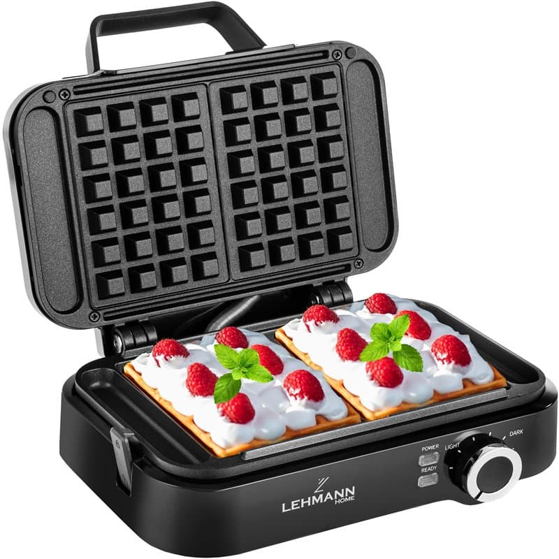 LEHMANN Gaufrier Double pour Gaufres Belge, 1200W, Gaufres 12,5 x 8,5 x 2 cm, Prêt en 3 Minutes, Réglage de la Température Jusqu