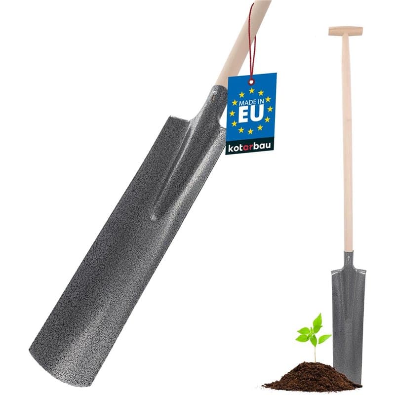 KOTARBAU® Bêche de drainage avec manche en bois, lame en acier étroite, support du manche 38 mm, bêche de jardin 510 x 115 mm
