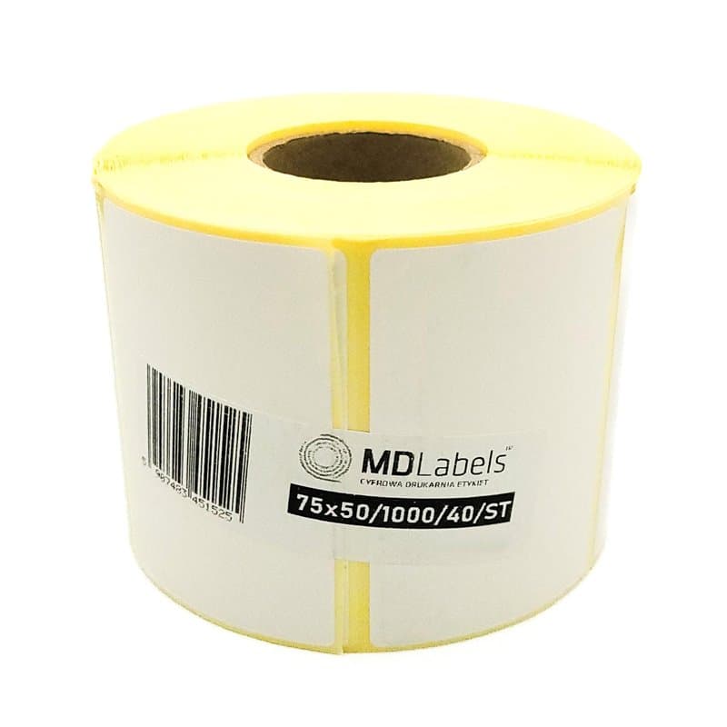 MD Labels Étiquettes thermiques blanches en rouleau 75 x 50 mm 1000 pièces adhésif permanent, pour code-barres, étiquettes adhés