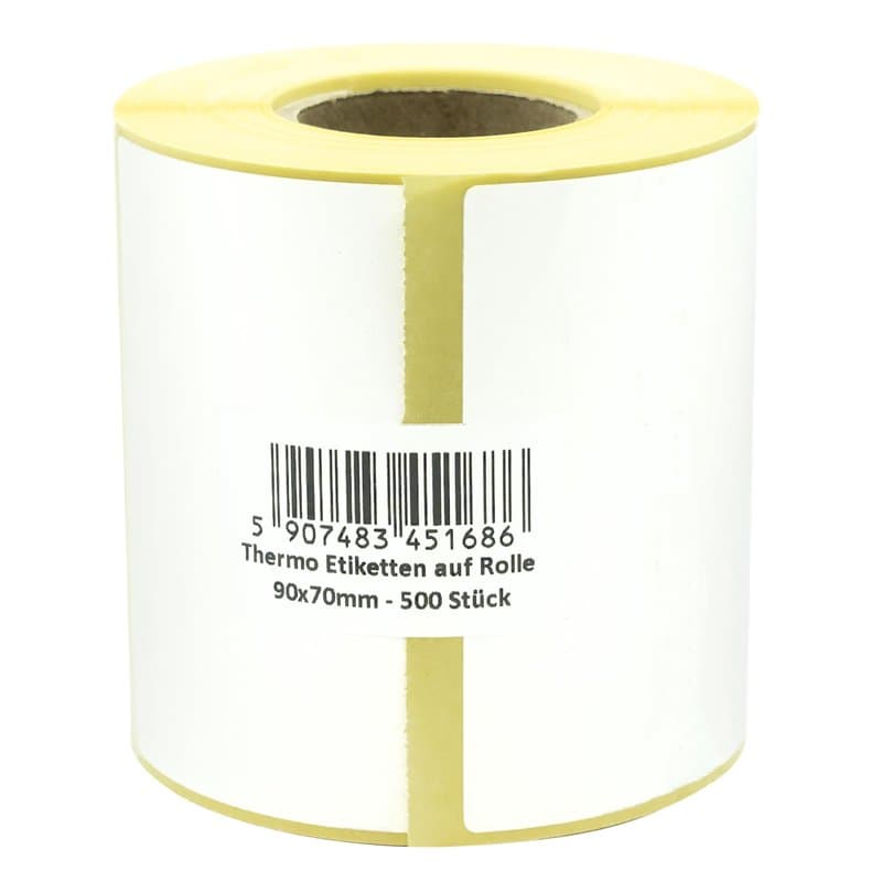 MDlabels Lot de 500 étiquettes thermiques blanches en rouleau 90 x 70 mm – Adhésif permanent, pour codes-barres, étiquettes adhé