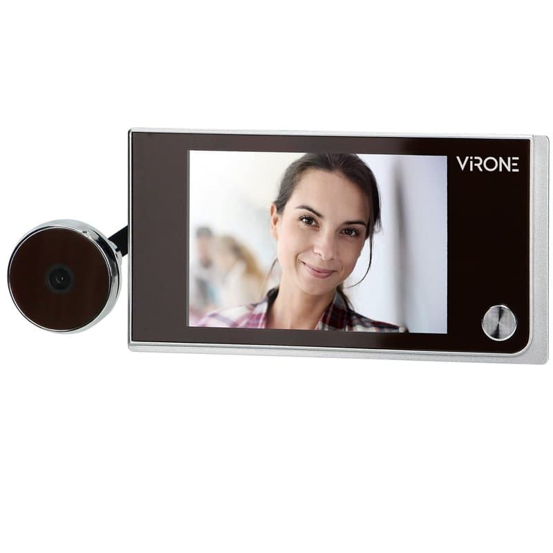 Virone DV-1 Judas De Porte Camera Surveillance Grand Angle de Vue LCD 3,5" à Piles Argent