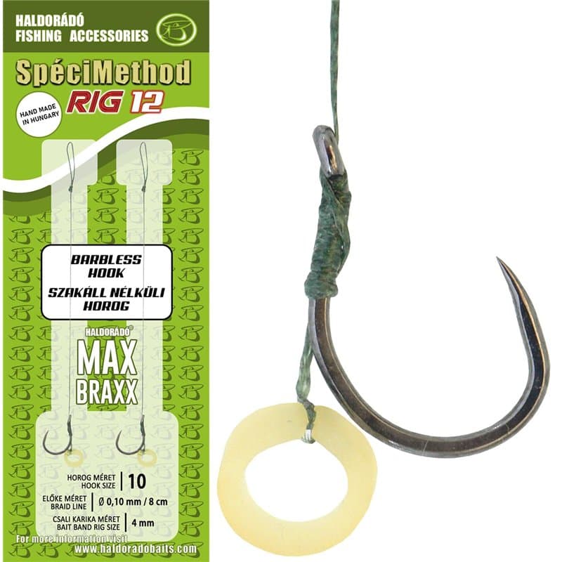 Haldorado SpéciMethod Rig12 Bas de ligne tressé 8 cm avec hameçon sans ardillon 0,10 mm Taille 10