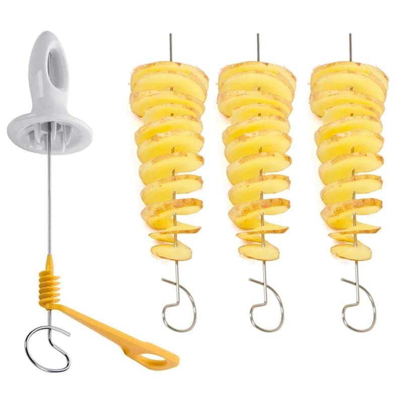 Twister Pommes Terre Réutilisable, 4 Pièces Spirale Pommes Terre Cutter, Trancheuse Tornade, Acier Inoxydable, Manuel, pour Frui