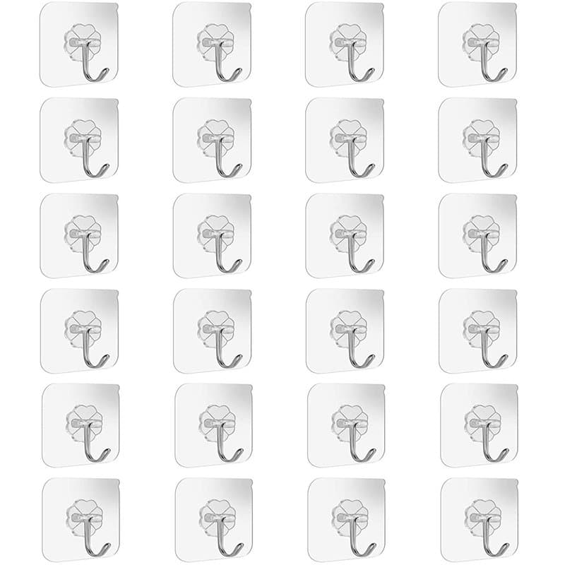Lot de 24 crochets muraux et de plafond adhésifs et résistants pour salle de bains et cuisine, 10 kg (max), avec crochets en aci