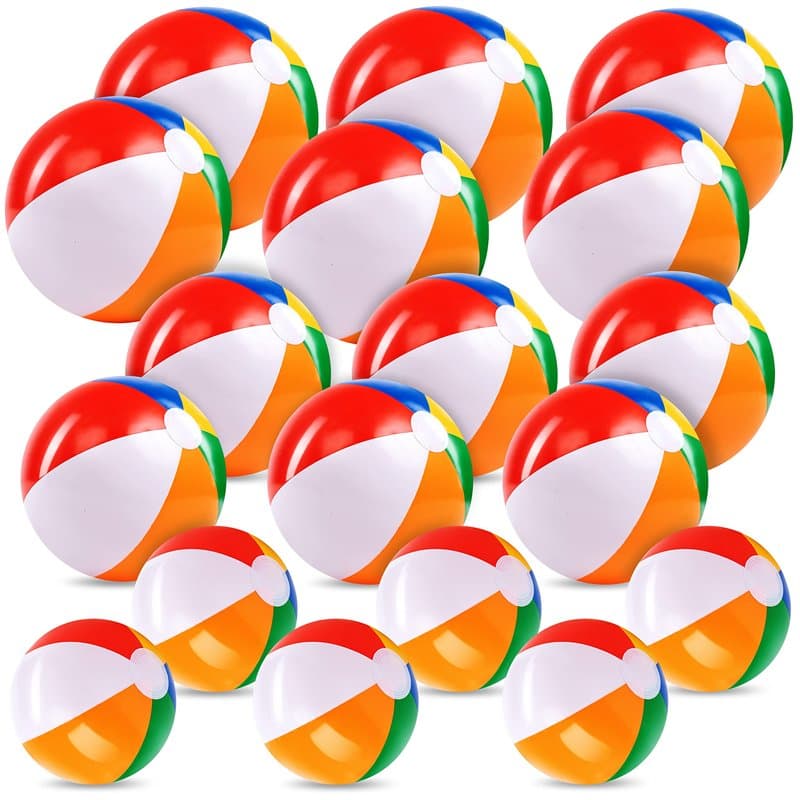 JOYIN Ballons de Plage Arc-en-Ciel (18 Paquets), Combo Set Comprenant 18 Ballons de Plage gonflables en 20"/50.8cm (6pcs), 16"/4