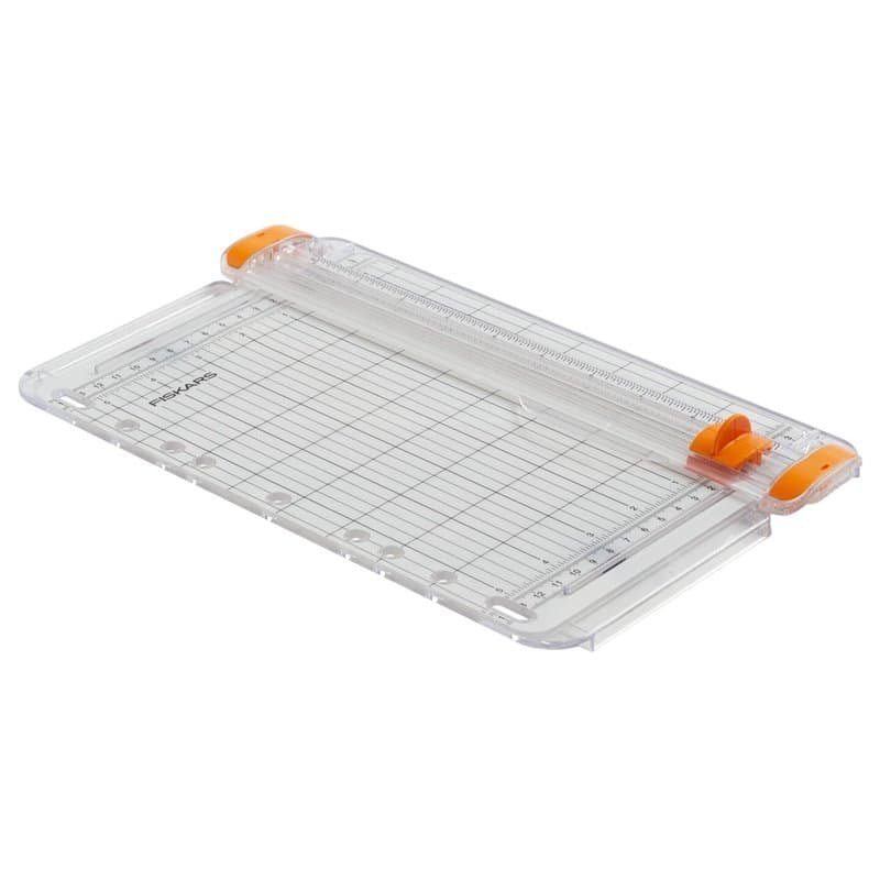 Fiskars Massicot Portable SureCut, Format Vertical A5, Format Horizontal A4, Ligne de Coupe, Blanc/Orange, 1077798
