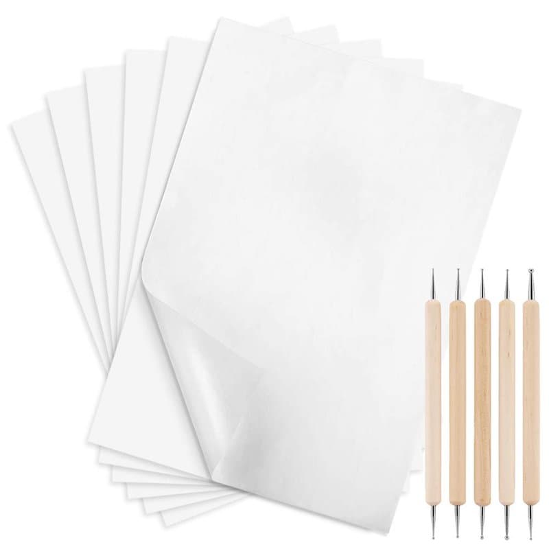 Lot de 100 feuilles de papier de transfert carbone blanc avec stylets de marquage pour transfert de motifs sur bois, papier, toi