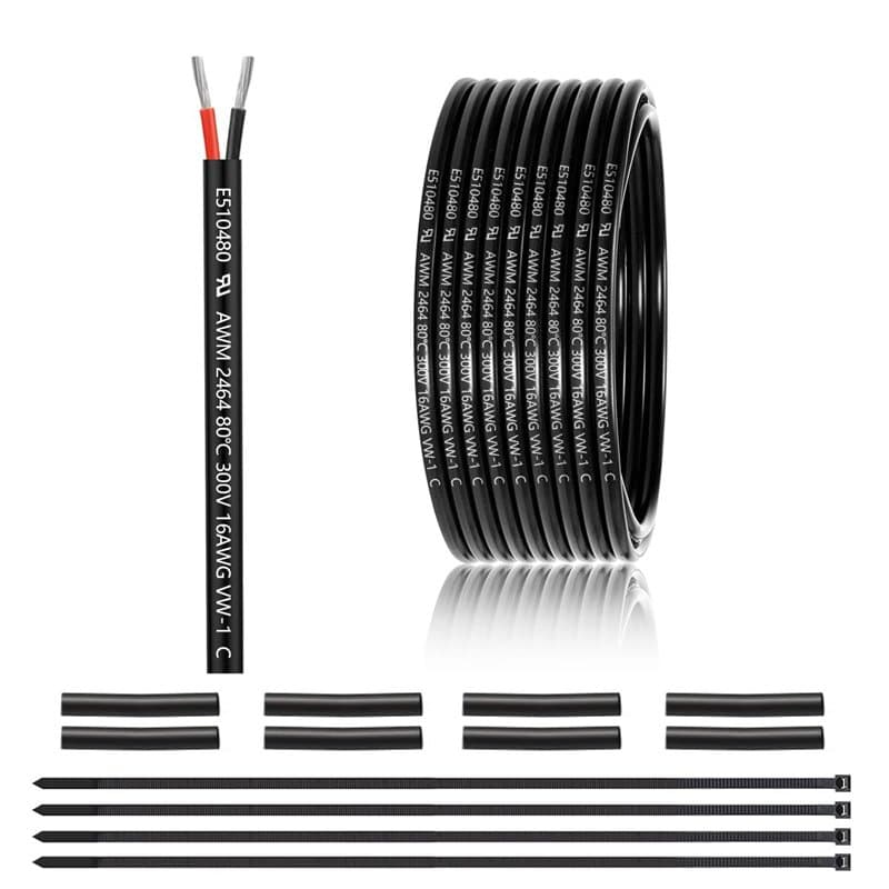 Câble à 2 conducteurs 16 AWG 2 x 1,5 mm² - 7,62 m - Fil à 2 fils en cuivre étamé - PVC 16AWG - 2 fils pour DC 5 V/12 V/24 V, écl