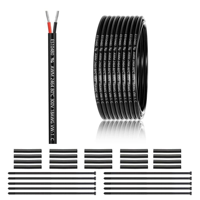 Câble à 2 fils 18 AWG 2 x 0,75 mm² - 15 m - Fil à 2 fils en cuivre étamé - PVC 18/2 fils - Pour DC5 V/12 V/24 V, éclairage LED,
