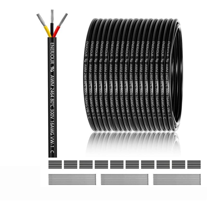 Câble à 3 fils 16 AWG - 3 x 1,5 mm² - 45 m - Fil à 3 fils en cuivre étamé - PVC 16AWG - 3 fils - Pour DC 5 V/12 V/24 V, éclairag