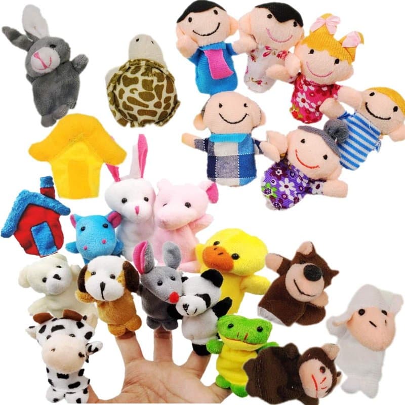 JZK 24 Ensemble de Marionnettes à Doigts Famille Peluche Animaux Jouets à Doigts Remplisseurs de Sac de Fête Finger Marionnettes