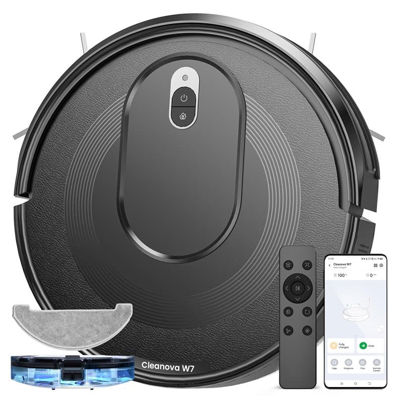 Vexilar Cleanova W7 Aspirateur Robot 3 en 1,Robot aspirateur Laveur Aspiration 4000Pa,120min d'Autonomie,Anti-Enchevêtrement,Ale