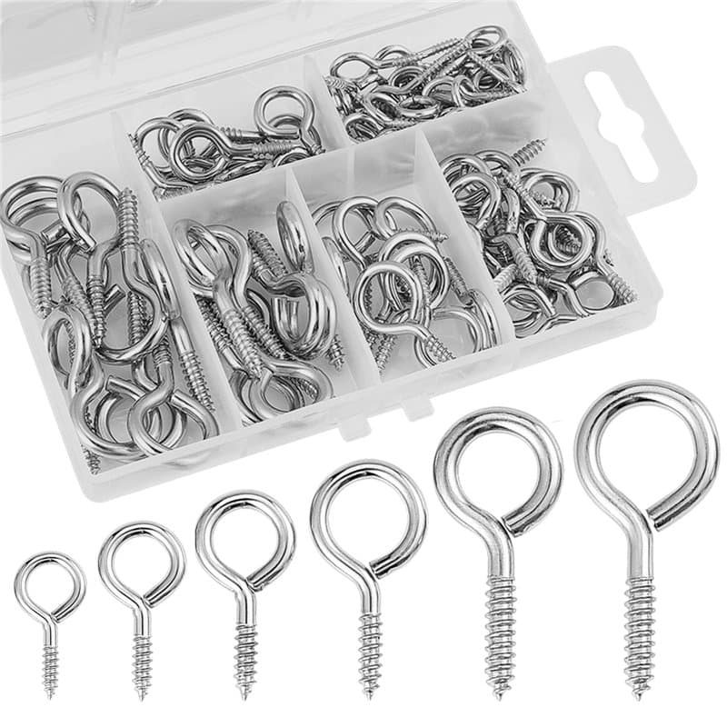 Lot de 100 crochets de plafond en métal plaqué nickel à visser (argent), plusieurs tailles