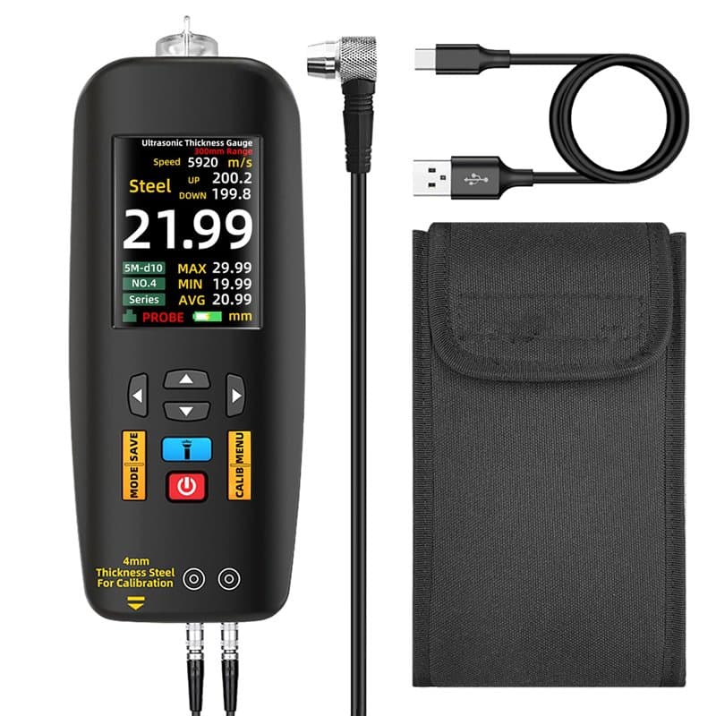 BSIDE Jauge d'épaisseur à ultrasons rechargeable de 1 à 300 mm avec écran LCD couleur 7,1 cm d'épaisseur des métaux avec sonde p