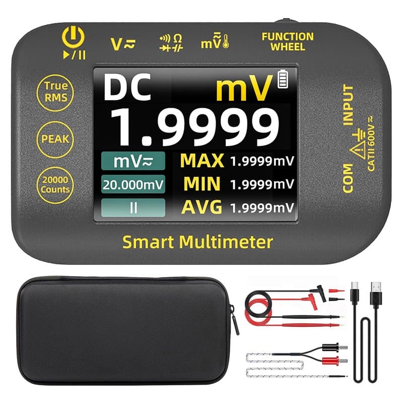 BSIDE Mini Multimètre Numérique de Poche 20000 Comptes Multimètre de Précision TRMS 1000V avec Écran Couleur et Support, S40 Tes