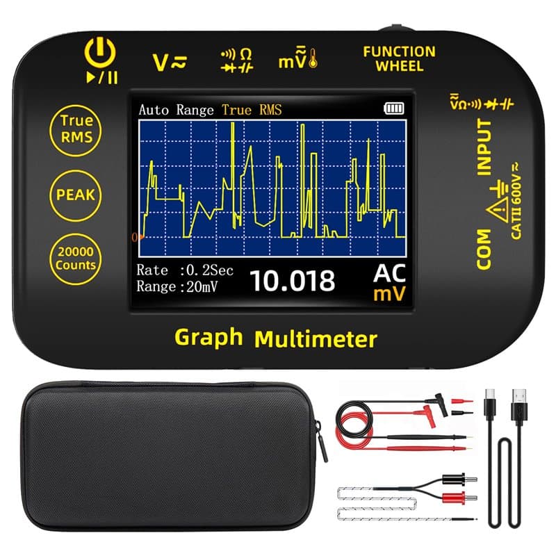BSIDE Multimètre Numérique 20000 Comptes avec Mode Enregistrement Multimètre de Poche Rechargeable TRMS 1000V avec Écran Couleur