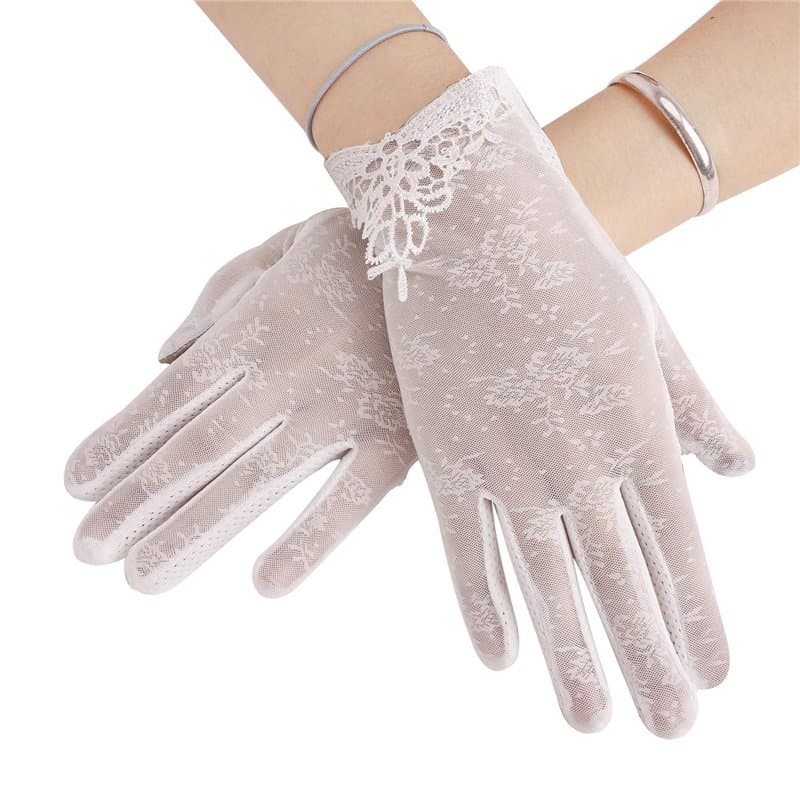 BXT Gants de protection solaire UV pour femme, gants en soie pour écran tactile, gants courts en dentelle, vêtements de mariée,
