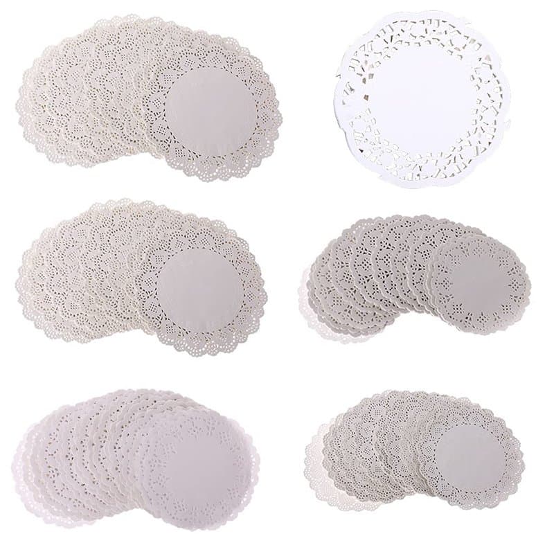 LLLucky 200 Pcs De Mariage Dentelle Ronde Papier Napperon Parti Cake Emballage Papier Pad Desserts Affichage Napperons sous-Verr