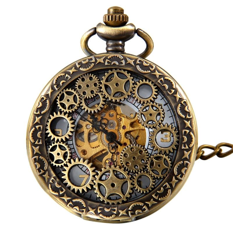 JewelryWe Montre à Gousset Homme Mécanique Automatique,Montres de Poche à Quartz Vintage Bronze,Montre Gousset Steampunk Homme R