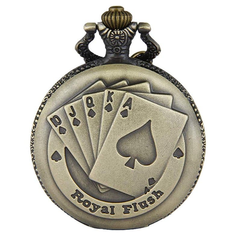 JewelryWe Pendentif Collier Montre de Poche Ronde Quartz Fantaisie Poker et Chiffres Alliage Couleur Cuivre Montre à Gousset pou