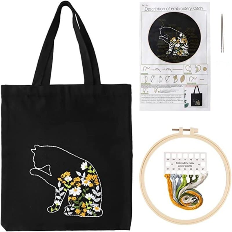 EastVita Kit de broderie en toile avec motifs de plantes de dessin animé, sac en toile de coton pour point de croix DIY pour déb
