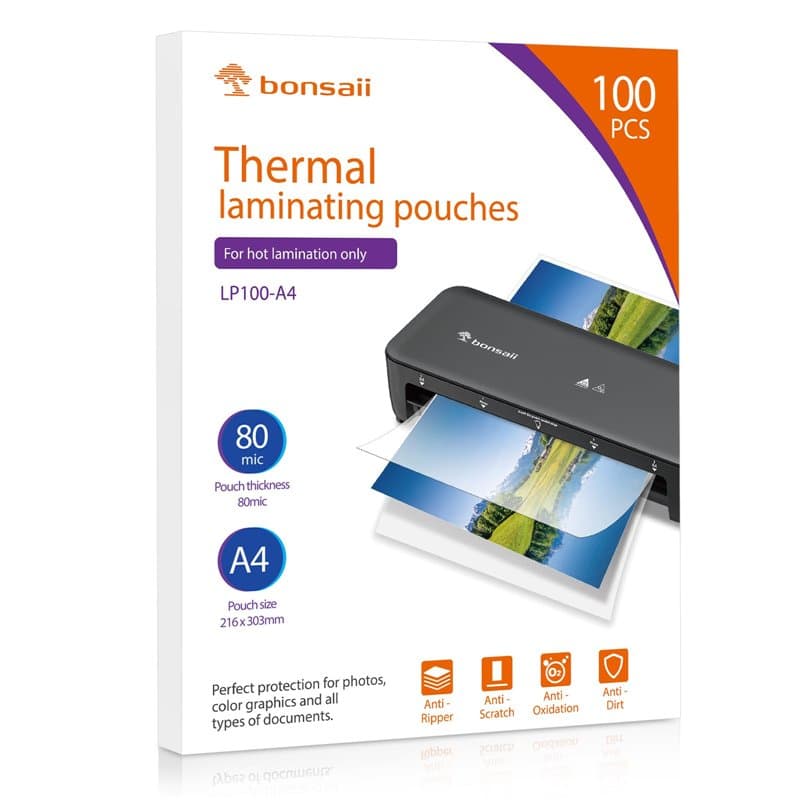 Bonsaii Pochette De Plastification A4, 80 microns, Lot de 100 Pièces, Finition Brillante, Transparentes, Compatible L418-C Plast