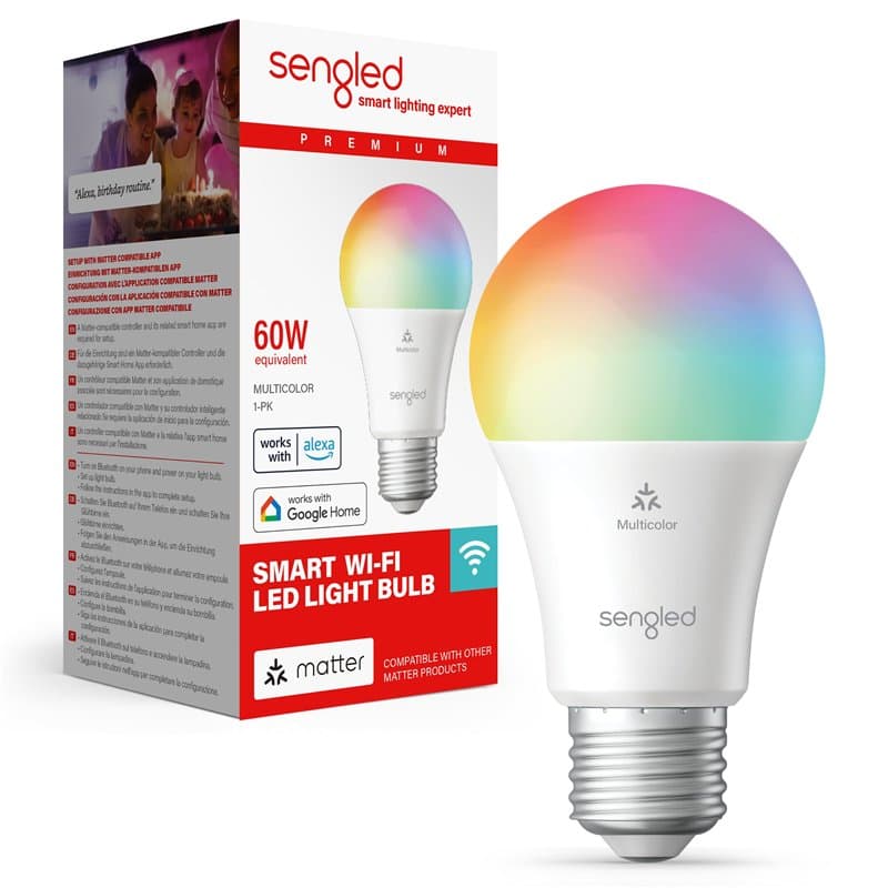 Sengled Ampoule intelligente LED (E27), compatible Matter et Alexa, multicolore, équivalent 60 W, 800 lm, appairage instantané,