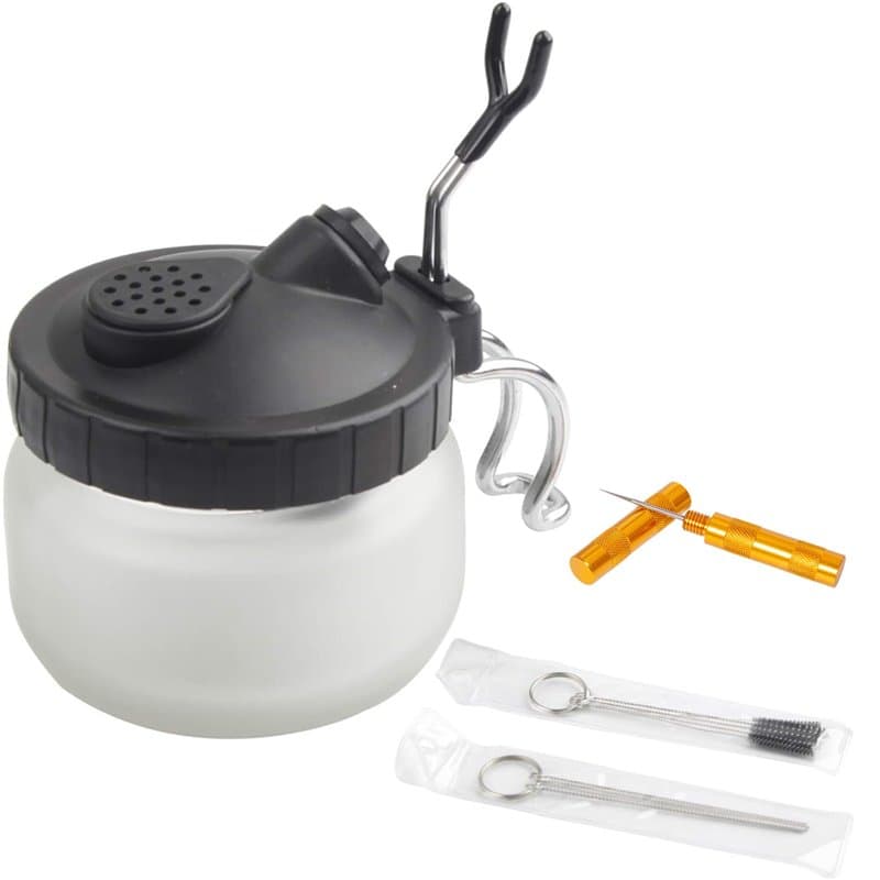 Fengda BD-778 Kit de nettoyage complet pour aérographe comprenant 1 pot de nettoyage avec support, 5 brosses de nettoyage, 5 pic