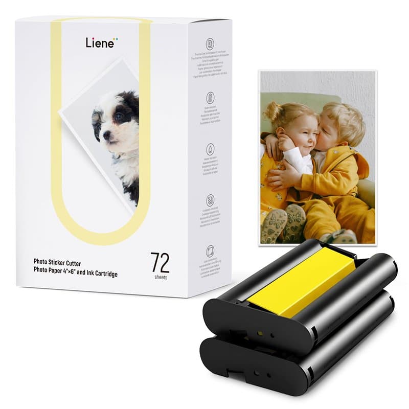 Liene Papier Photo & Cartouches - 2 recharges d'encre & 72 feuilles 10x15 cm, Sublimation thermique, résistant à l'eau & oxydati