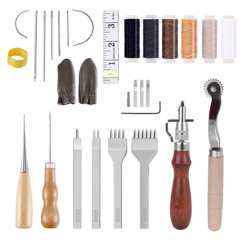 Kit D'artisanat En Cuir 6 Outils De Travail En Cuir À Fil De Cire Avec Cuir Griffe Prong Couture Groover Crease Fil Ciré Scratch