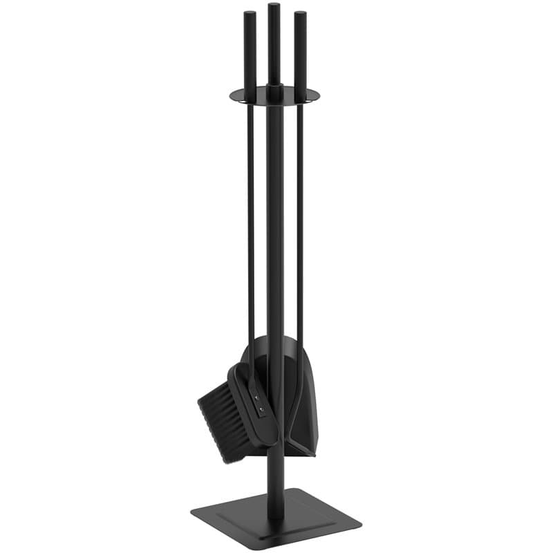 vounot® Ensembles d’Outils de Cheminée 4 Pièces en Métal Serviteur de Cheminée Balai Pelle Tisonnier et Support pour Poêle à Boi
